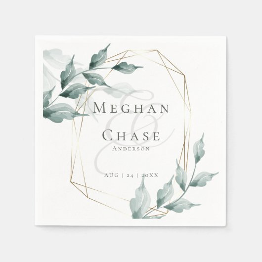 Trouwfeest servetten Grijs Jade Green Botanical (Voorkant)
