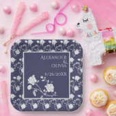 Trouwfeest servetten Navy Rose Papieren Bordje (Feest)