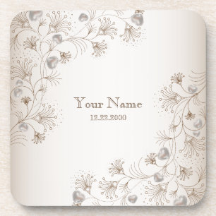 Trouwfeest Tannine Bloemhart Beige Elegant Bier Onderzetter