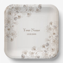 Trouwfeest Tannine Bloemhart Beige Elegant Papieren Bordje