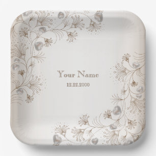 Trouwfeest Tannine Bloemhart Beige Elegant Papieren Bordje
