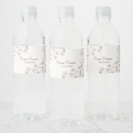 Trouwfeest Tannine Bloemhart Beige Elegant Waterfles Etiket