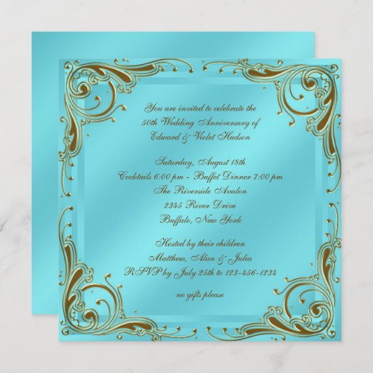 Trouwfeest Teal Blauw Goud 50 Jaar Getrouwd Kaart (Voorkant / Achterkant)
