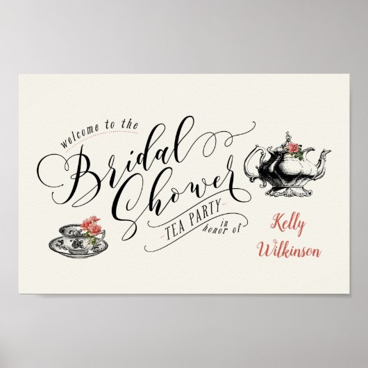 Trouwfeest Theevisite met Vintage Typografie Poster (Voorkant)