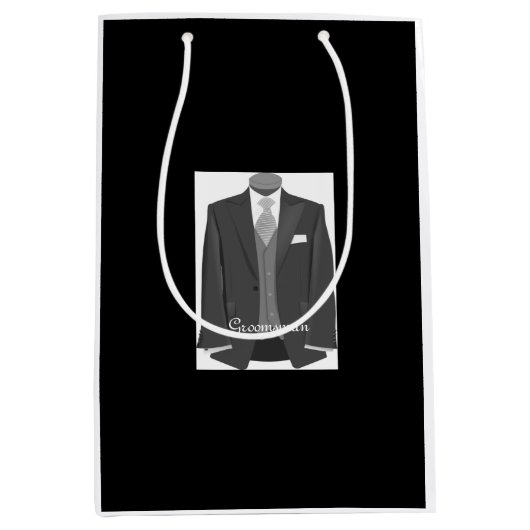 Trouwfeest Tuxedo Groomsman Zwarte Gift Bag Medium Cadeauzakje (Voorkant)
