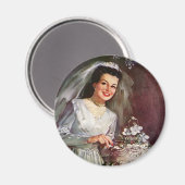 Trouwfeest uit het verleden, bruid snijdt de trouw magneet