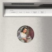 Trouwfeest uit het verleden, bruid snijdt de trouw magneet