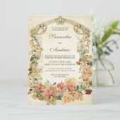 Trouwfeest uit het verleden met wilde bloemen sjab kaart (Staand voorkant)