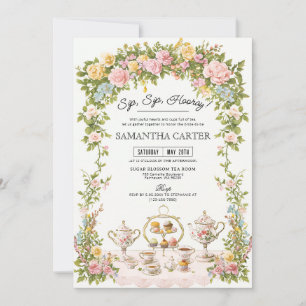 Trouwfeest Uitnodiging Details Vintage Bloem Thee 