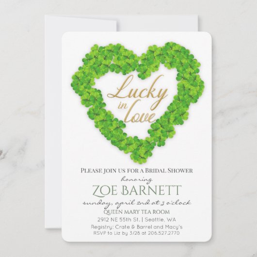 Trouwfeest Uitnodiging Lucky In Love Clover (Voorkant)