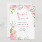 Trouwfeest uitnodiging met bloemen in blosroze kle (Voorkant)