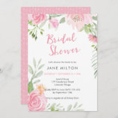 Trouwfeest uitnodiging met bloemen in blosroze kle (Voorkant / Achterkant)