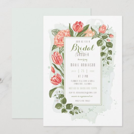 Trouwfeest Uitnodiging met Bloemendecor (Voorkant / Achterkant)
