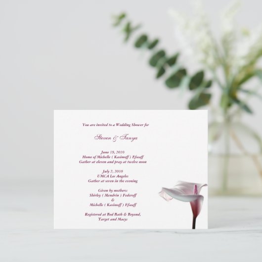Trouwfeest uitnodiging met Calla Lily (Staand voorkant)