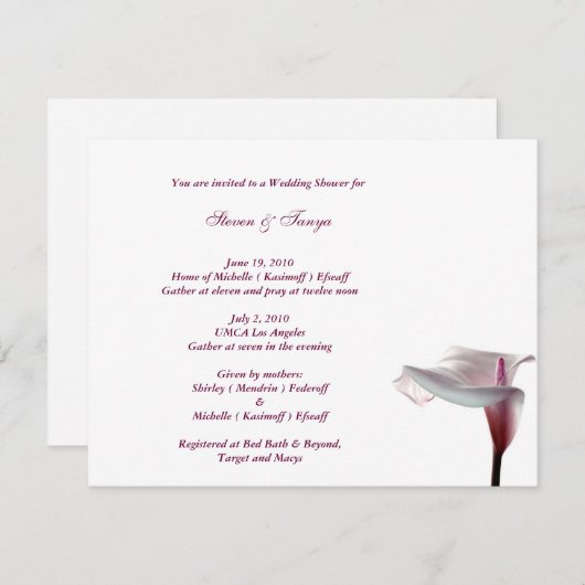 Trouwfeest uitnodiging met Calla Lily (Voorkant / Achterkant)