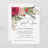 Trouwfeest uitnodiging met rode en groene bloemen (Voorkant / Achterkant)