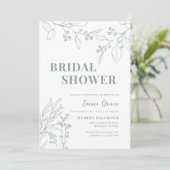 Trouwfeest uitnodiging met saliegroene bloemen (Staand voorkant)