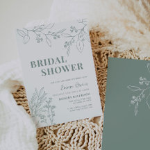 Trouwfeest uitnodiging met saliegroene bloemen