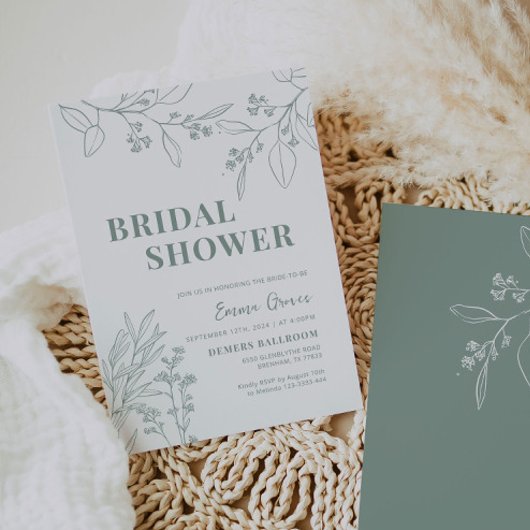 Trouwfeest uitnodiging met saliegroene bloemen