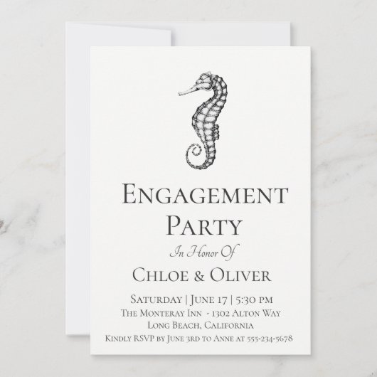 Trouwfeest uitnodiging met zeepaarden thema (Voorkant)