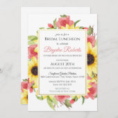 Trouwfeest uitnodiging met zonnebloemen en rozen (Voorkant / Achterkant)