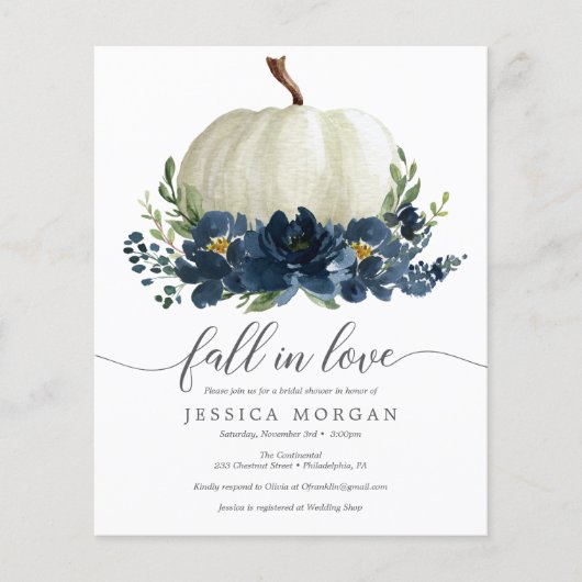 Trouwfeest uitnodiging 'Navy Blue Pumpkin Fall in Flyer (Voorkant)