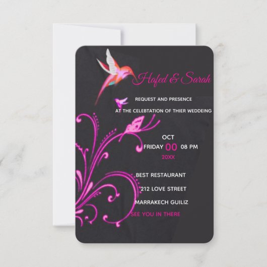 Trouwfeest uitnodiging template met wilde bloemen, (Voorkant)