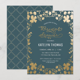 Trouwfeest uitnodiging, Vintage Teal & Goud Kaart