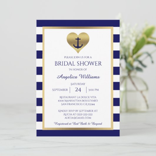 Trouwfeest uitnodigingen in marineblauw/wit met na (Staand voorkant)