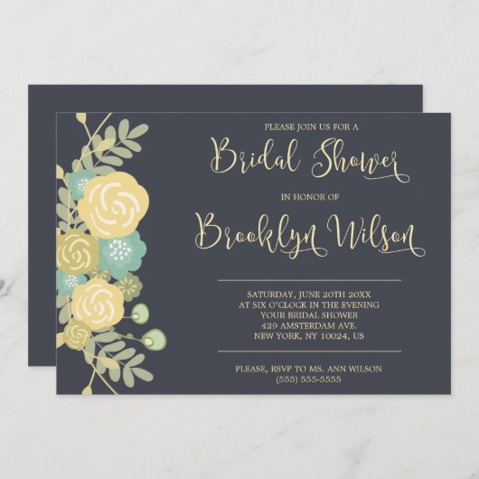 Trouwfeest uitnodigingen met krijtbord en gele blo (Voorkant / Achterkant)