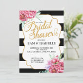 Trouwfeest uitnodigingen met zwart-wit streep (Staand voorkant)