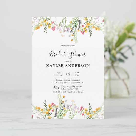 Trouwfeest uitnodigingskaart met wilde bloemen kaart (Staand voorkant)