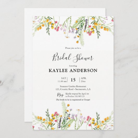 Trouwfeest uitnodigingskaart met wilde bloemen kaart (Voorkant / Achterkant)