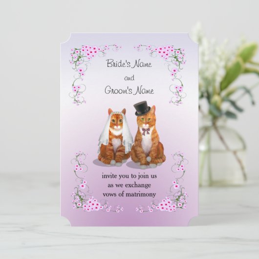 Trouwfeest van rode lapjeskat kaart (Staand voorkant)