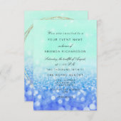 Trouwfeest Verjaardag Blauw Glitter Op Het Strand Kaart (Voorkant / Achterkant)