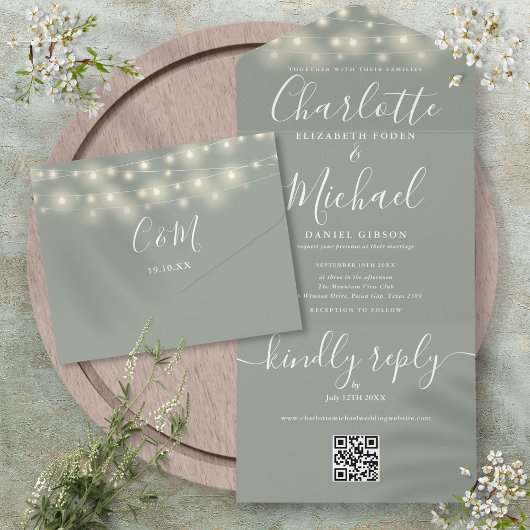Trouwfeest verlichte QR-code monogram sierletters All In One Uitnodiging
