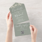 Trouwfeest verlichte QR-code monogram sierletters All In One Uitnodiging (Afscheurbaar)