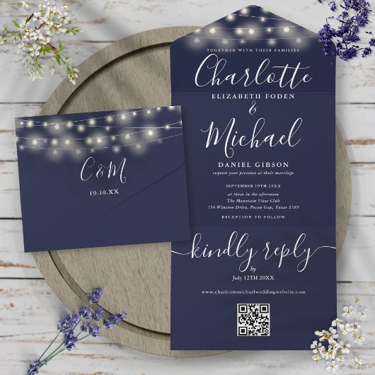 Trouwfeest verlichte QR-code monogram slinger lich All In One Uitnodiging