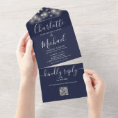 Trouwfeest verlichte QR-code monogram slinger lich All In One Uitnodiging (Afscheurbaar)