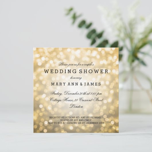 Trouwfeest Verlichting Gouden Glitter Lichtjes voo Kaart (Staand voorkant)