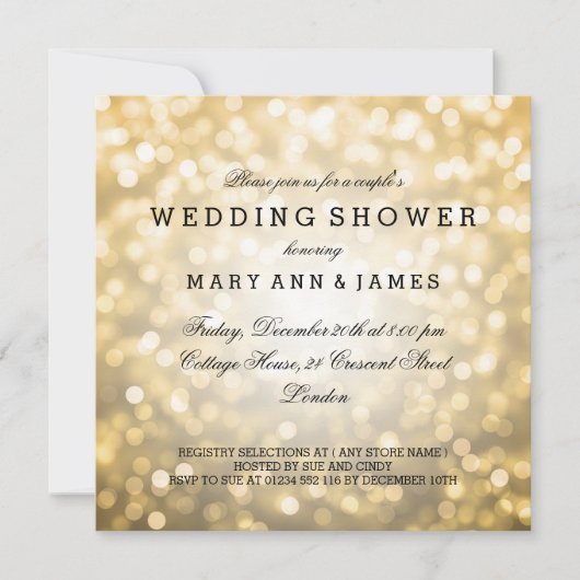 Trouwfeest Verlichting Gouden Glitter Lichtjes voo Kaart (Voorkant)