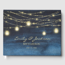 Trouwfeest verlichting met marineblauw goud glitte gastenboek