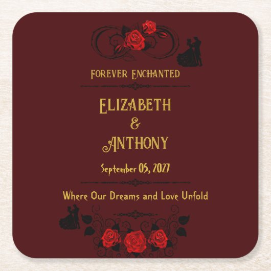 Trouwfeest Voor Altijd Betoverd Kartonnen Onderzetters (Voorkant)