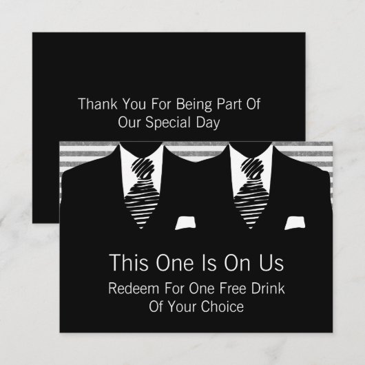 Trouwfeest voor homoseksuele mannen in pak en das bedankkaart (Voorkant / Achterkant)