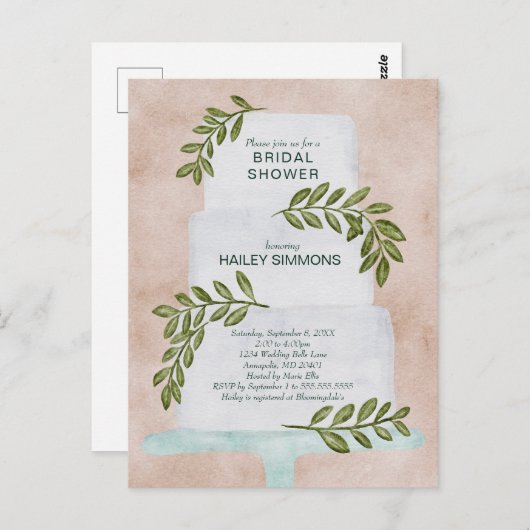 Trouwfeest Waterverf Bruidstaart Uitnodiging (Voorkant / Achterkant)