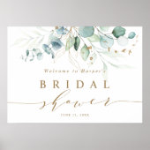 Trouwfeest Welcomebord 'Gold & Green Botanical' Poster (Voorkant)