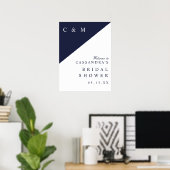 Trouwfeest Welkom Bord met Navy Blauwe Monogram Poster (Thuiskantoor)
