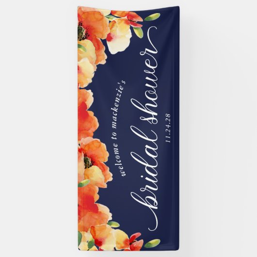 Trouwfeest-welkom in Navy Blauw met Gouden Papaver Spandoek (Verticaal)
