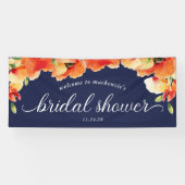 Trouwfeest-welkom in Navy Blauw met Gouden Papaver Spandoek (Horizontaal)