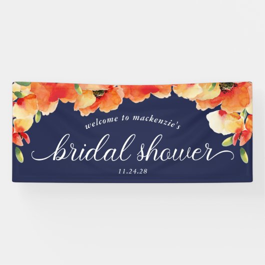 Trouwfeest-welkom in Navy Blauw met Gouden Papaver Spandoek (Horizontaal)